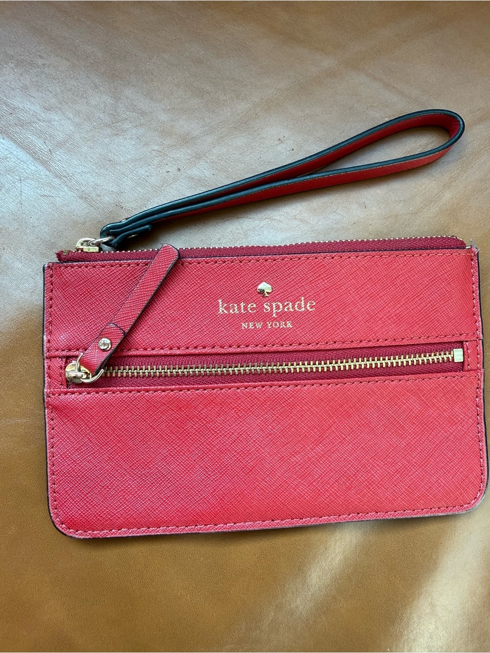 kate spade Red Saffiano Wristlet with Gold Hardware